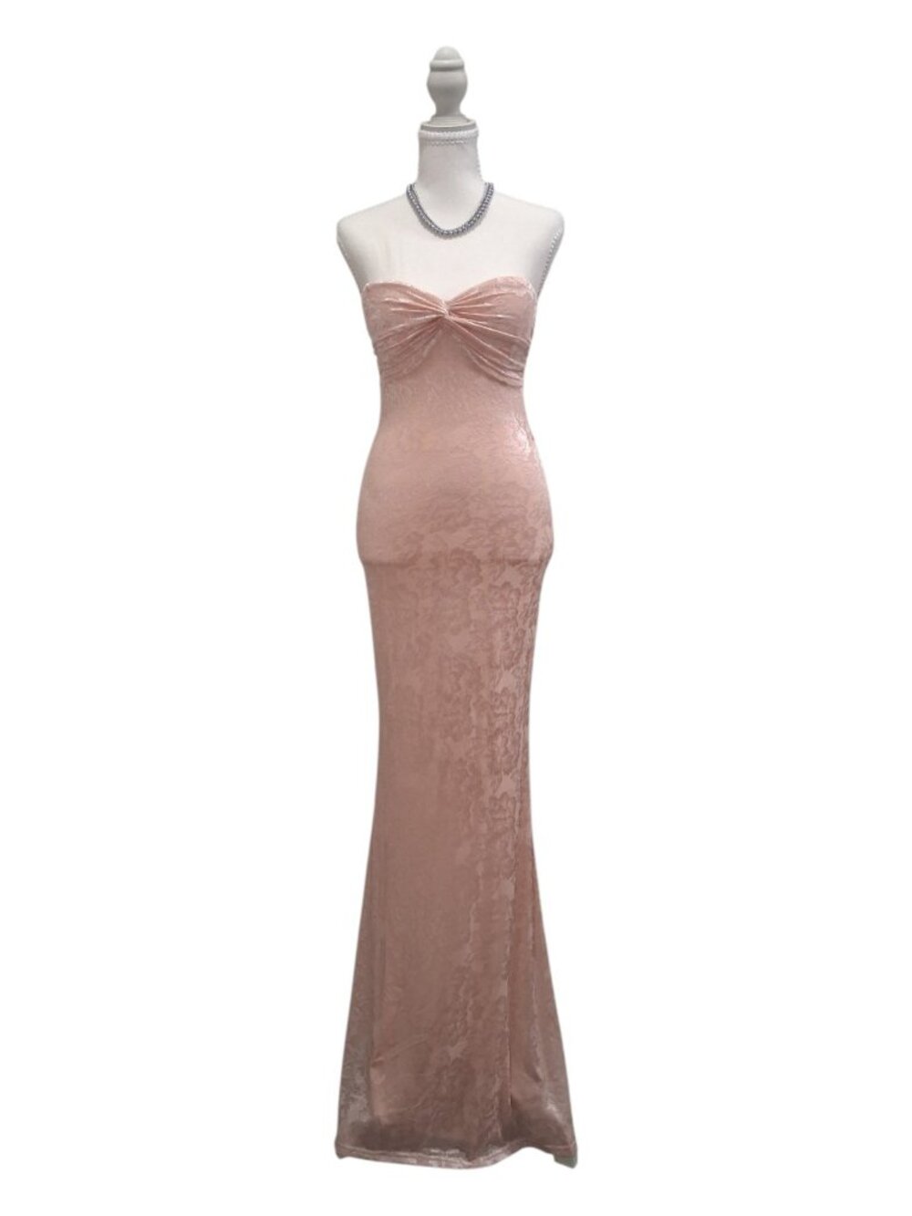 Windsor Blush Pink Velvet Floral Burnout Strapless Maxi Formal Dress - Size S